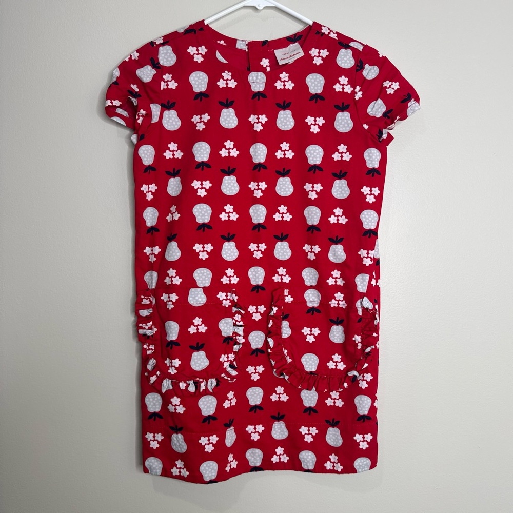 Hanna‎ Andersson Girls Red Novelty Pear Fruit Print Short Sleeve Cotton Dress 8